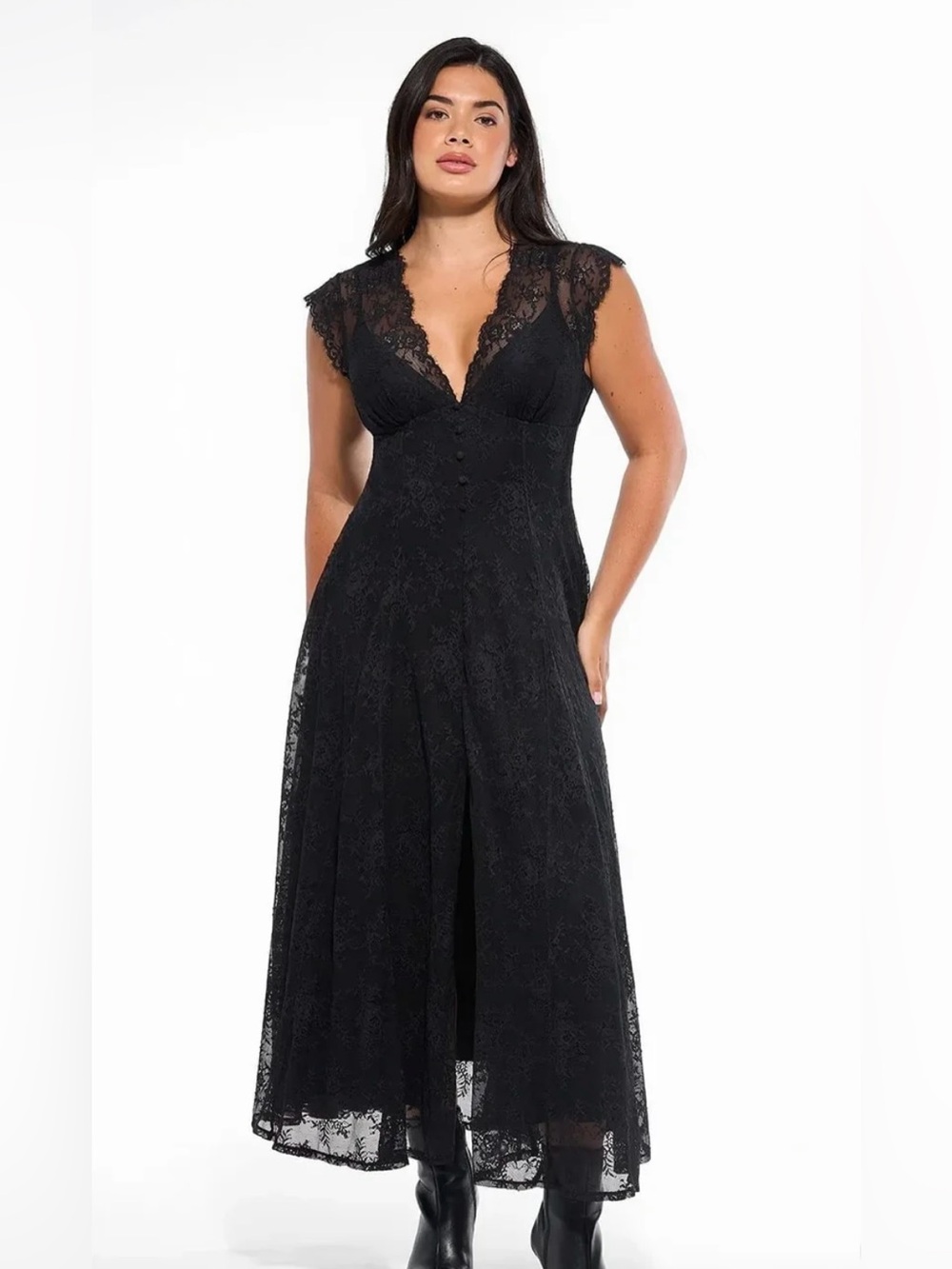 Popilush Shapewear Boho Floral Lace Front Slit Maxi Dress size M